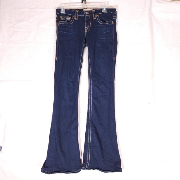 Big Star Liv Blue Jeans Womens 27L Dark Blue Denim Stretch Pants Thick Stitch - Picture 1 of 16